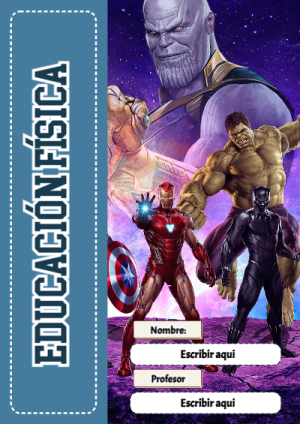 Portada de Avengers de Educación Física para cuaderno en tamaño A4 - versión premium para imprimir