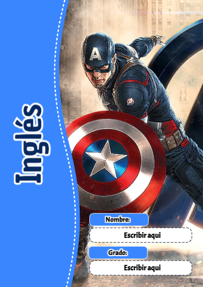 Portada de Avengers de Inglés para cuaderno en tamaño A4 - con colores vivos y llamativos