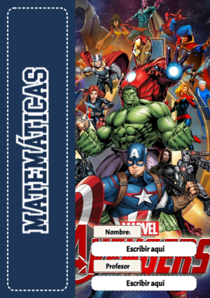 Portada de Avengers de Matemáticas para cuaderno con diseño bonito - con colores vivos y llamativos