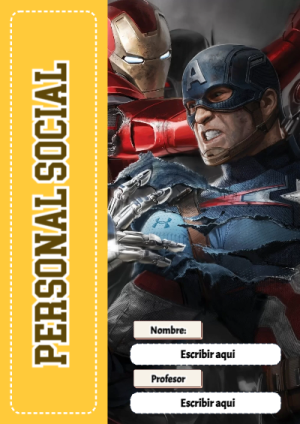 Portada de Avengers de Personal Social para cuaderno para niños de primaria - ideal para el nuevo año escolar