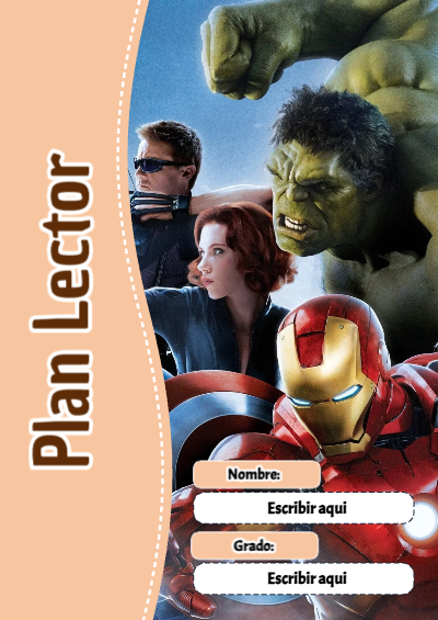 Portada de Avengers de Plan Lector para cuaderno para niños de primaria - con colores vivos y llamativos