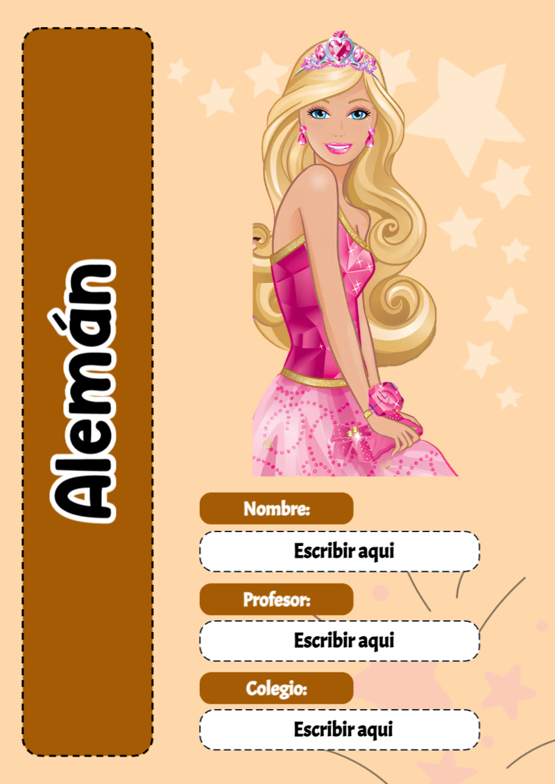 Portada de Barbie de Alemán para cuaderno en formato A4 - creación especial de Mini Canva