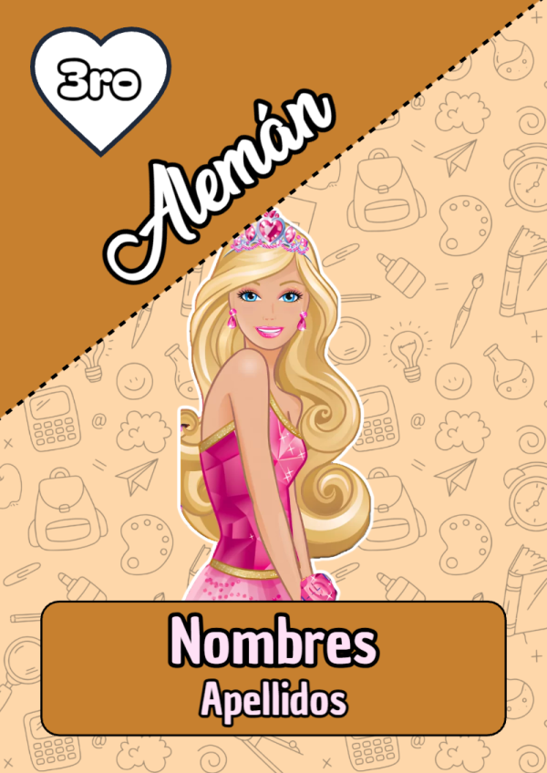Portada de Barbie de Alemán para cuaderno con diseño escolar - ideal para cuadernos de espiral
