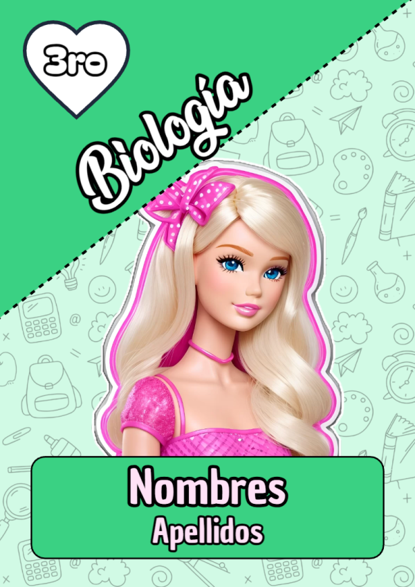 Portada de Barbie de Biología para cuaderno lista para imprimir en A4 - con colores vivos y llamativos