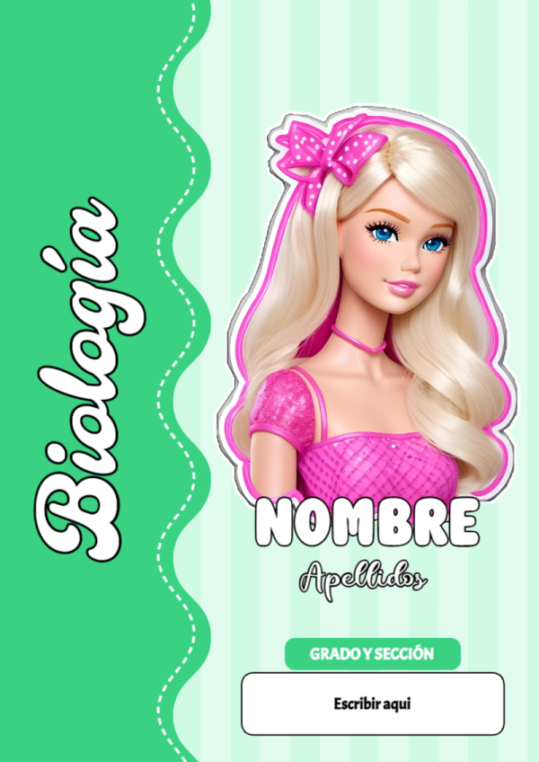 Portada de Barbie de Biología para cuaderno en formato A4 - estilo único para estudiantes