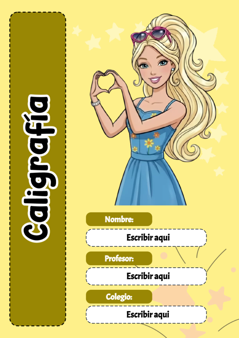 Portada de Barbie de Caligrafía Editable para Imprimir Gratis