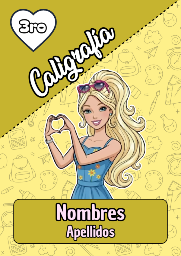 Portada de Barbie de Caligrafía para cuaderno lista para imprimir en A4 - creación especial de Mini Canva