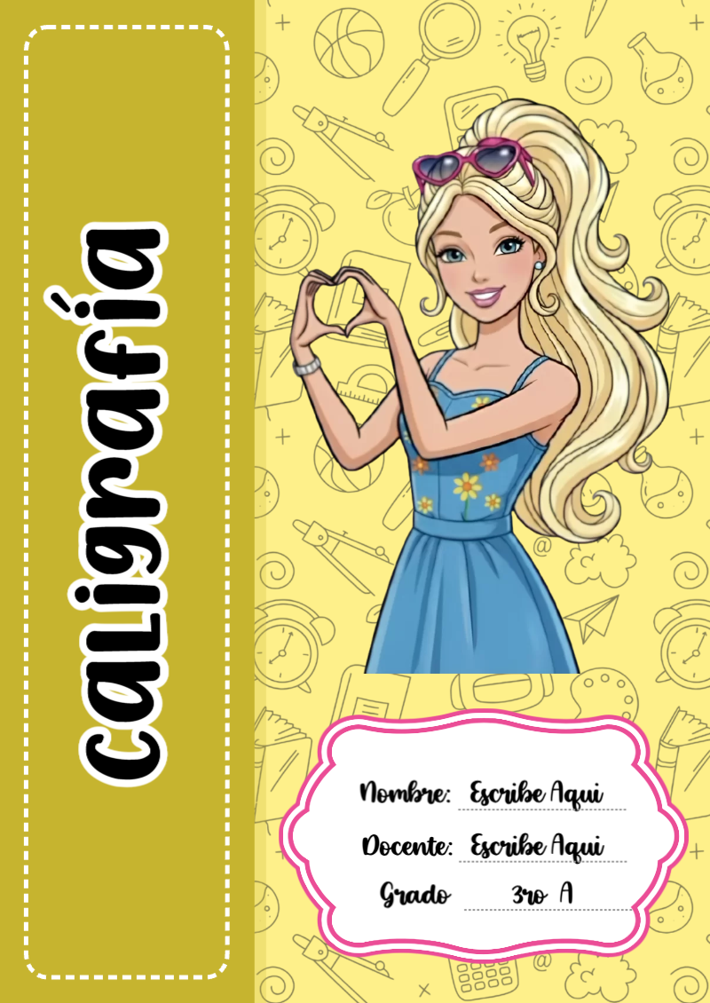 Portada de Barbie de Caligrafía Editable para Imprimir Gratis