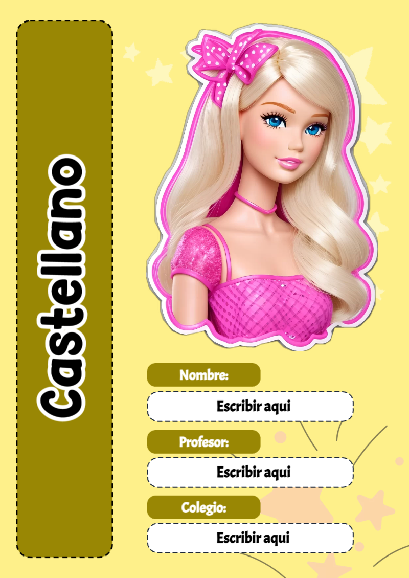 Portada de Barbie de Castellano para cuaderno para primaria - creación especial de Mini Canva
