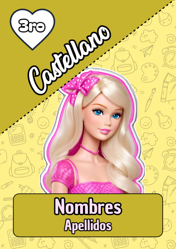 Portada de Barbie de Castellano para cuaderno para estudiantes - con colores vivos y llamativos