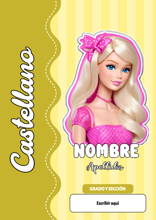 Portada de Barbie de Castellano para cuaderno para primaria - para el regreso a clases