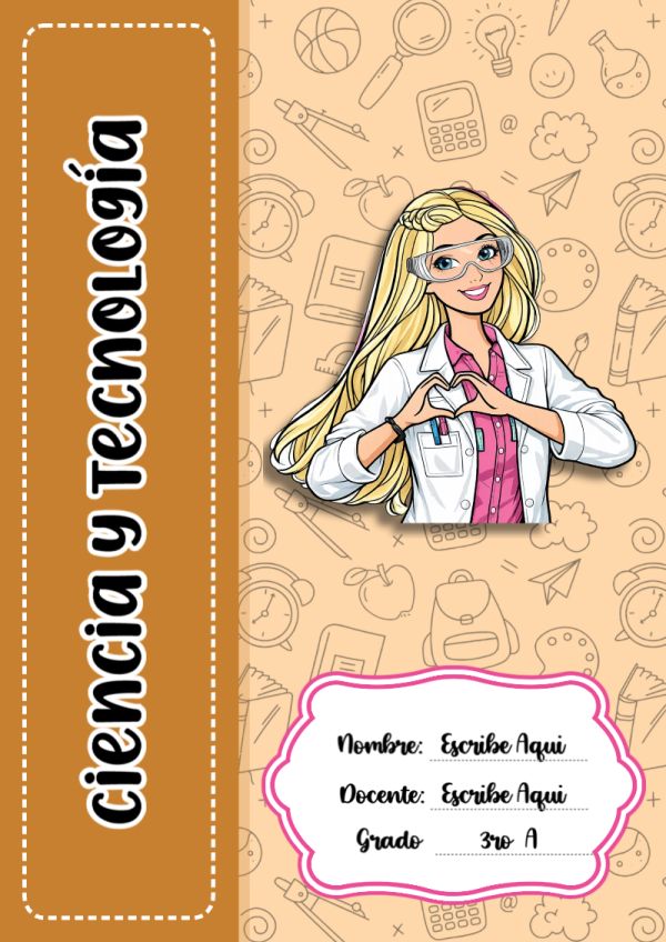 Portada de Barbie de Ciencia y Tecnología para cuaderno con estilo infantil - para personalizar tus materias