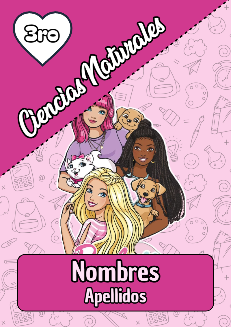 Portada de Barbie de Ciencias Naturales para cuaderno para primaria - diseño escolar moderno