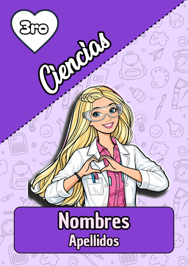 Portada de Barbie de Ciencias para cuaderno para primaria - formato digital listo para usar