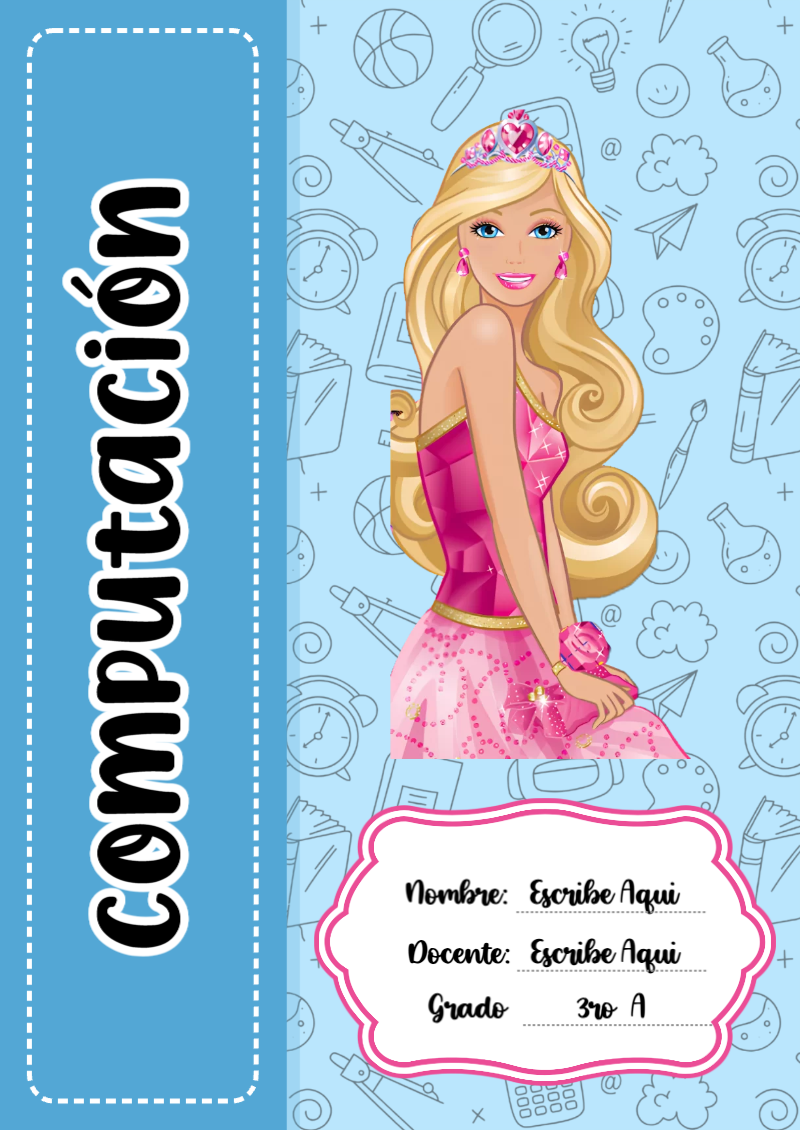 Portada de Barbie de Computación Editable para Imprimir Gratis