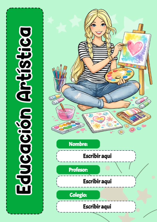 Portada de Barbie de Educación Artística para cuaderno colorida y creativa - creación especial de Mini Canva