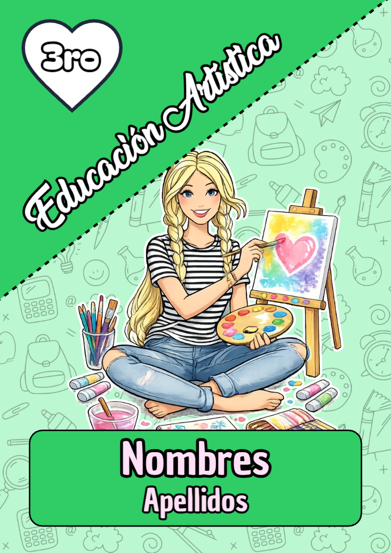 Portada de Barbie de Educación Artística para cuaderno en formato A4 - diseño escolar moderno