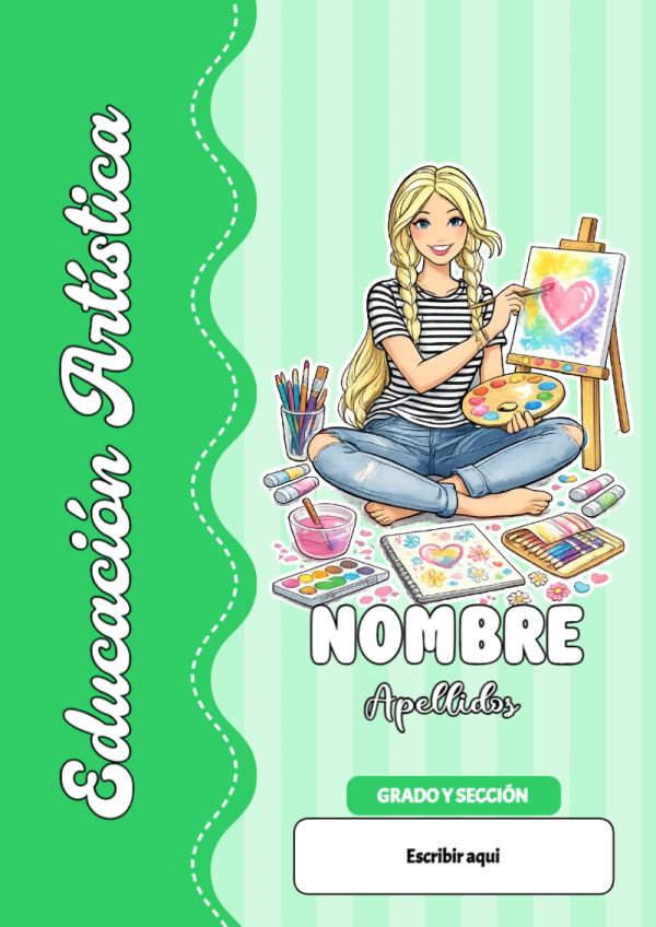 Portada de Barbie de Educación Artística para cuaderno bonita para imprimir - tendencia educativa 2026