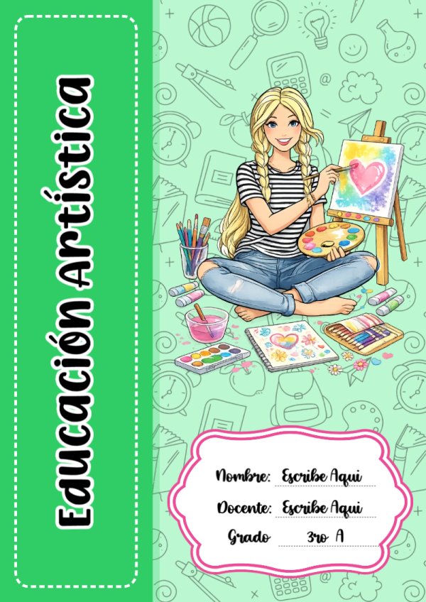 Portada de Barbie de Educación Artística para cuaderno en tamaño A4 - tendencia educativa 2026