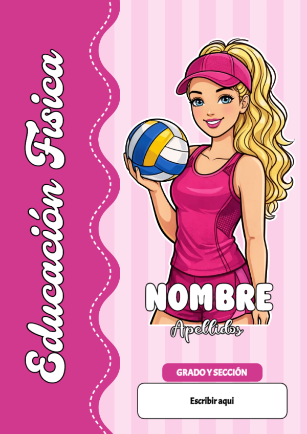 Portada de Barbie de Educación Física para cuaderno con diseño escolar - ideal para el nuevo año escolar