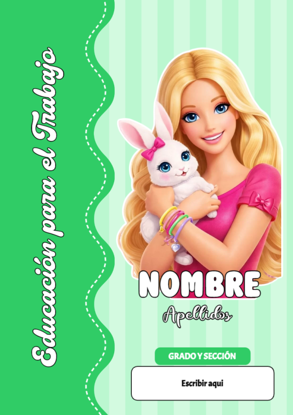 Portada de Barbie de Educación para el Trabajo para cuaderno con diseño bonito - para todas las edades y grados