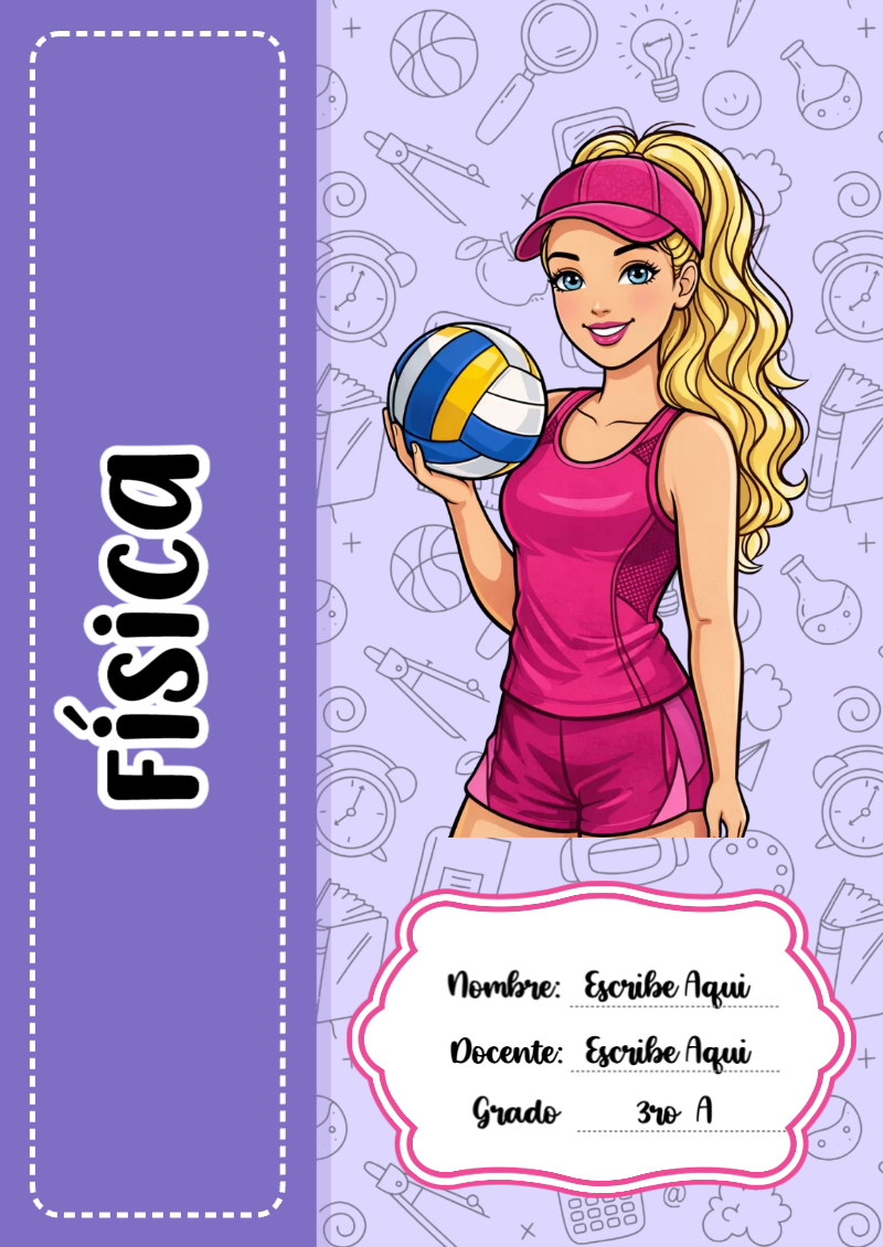 Portada de Barbie de Física para cuaderno personalizada para imprimir - ideal para cuadernos de espiral