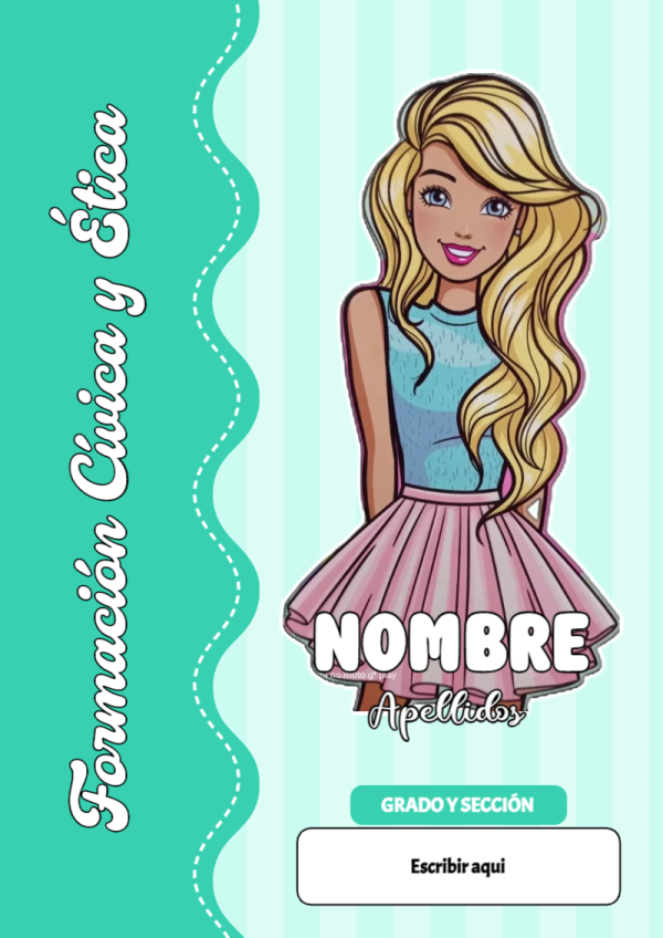 Portada de Barbie de Formación Cívica y Ética para cuaderno lista para imprimir en A4 - para el regreso a clases