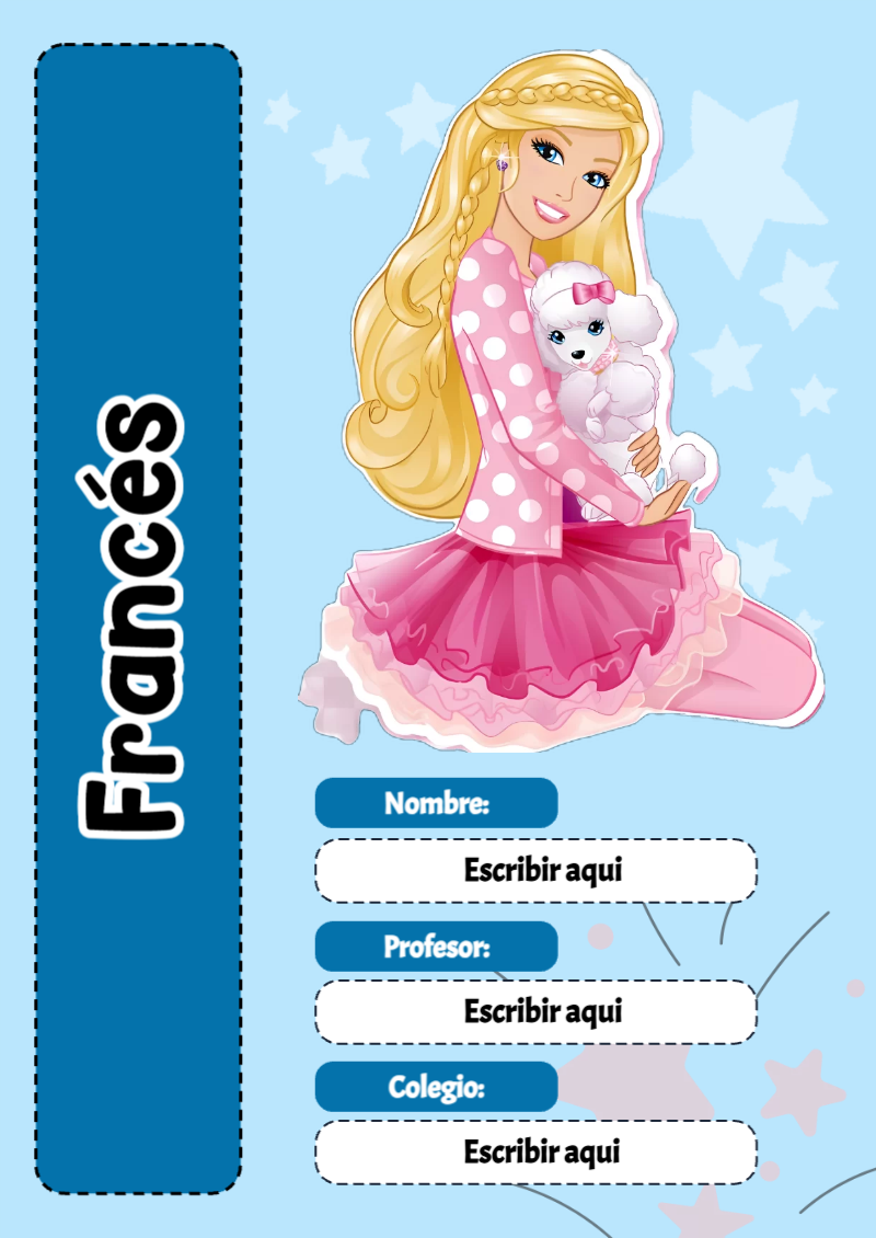 Portada de Barbie de Francés Editable para Imprimir Gratis