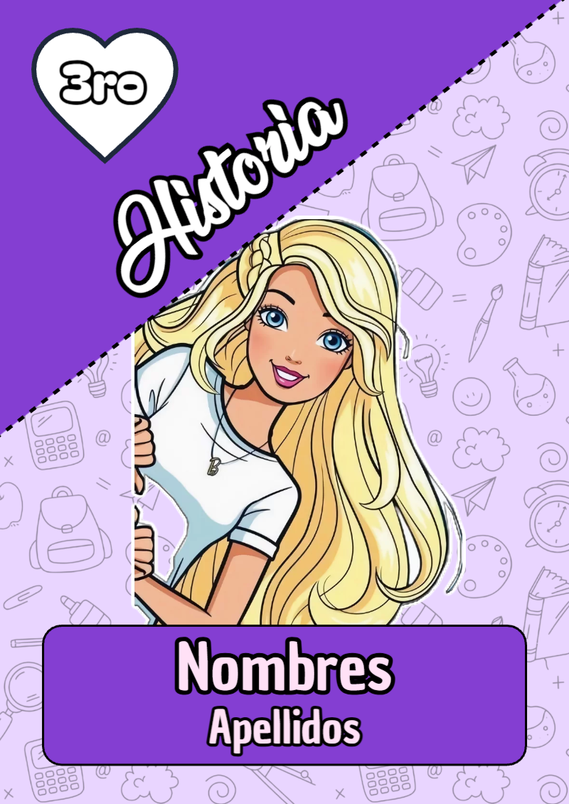 Portada de Barbie de Historia para cuaderno escolar para imprimir gratis - para el regreso a clases