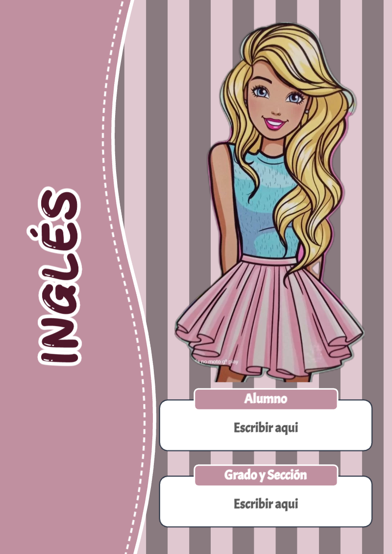 Portada de Barbie de Inglés para cuaderno para primaria - para el regreso a clases
