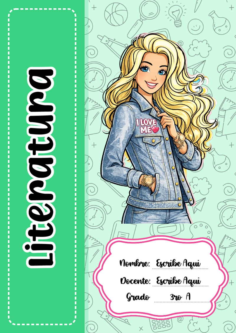 Portada de Barbie de Literatura para cuaderno con diseño escolar - versión premium para imprimir