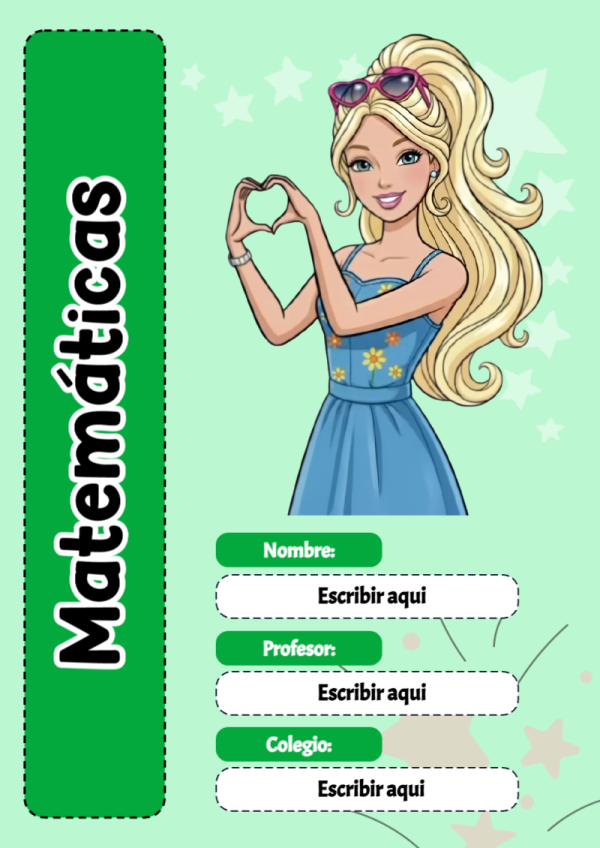 Portada de Barbie de Matemáticas para cuaderno escolar para imprimir gratis - ideal para el nuevo año escolar