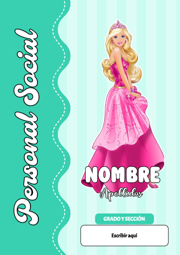 Portada de Barbie de Personal Social para cuaderno escolar creativa - ideal para cuadernos de espiral