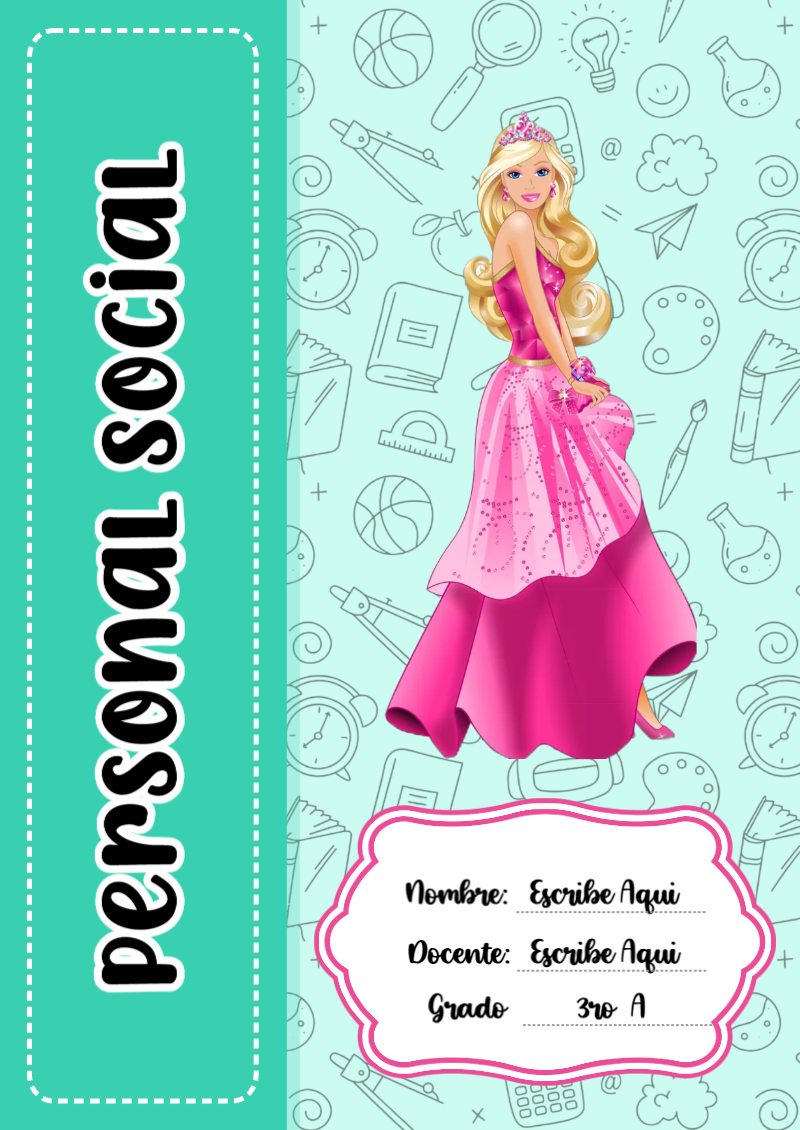 Portada de Barbie de Personal Social para cuaderno escolar creativa - diseño exclusivo y original
