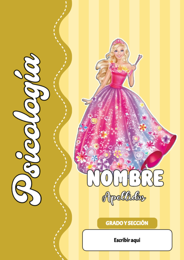 Portada de Barbie de Psicología para cuaderno con estilo infantil - disponible para descarga gratuita