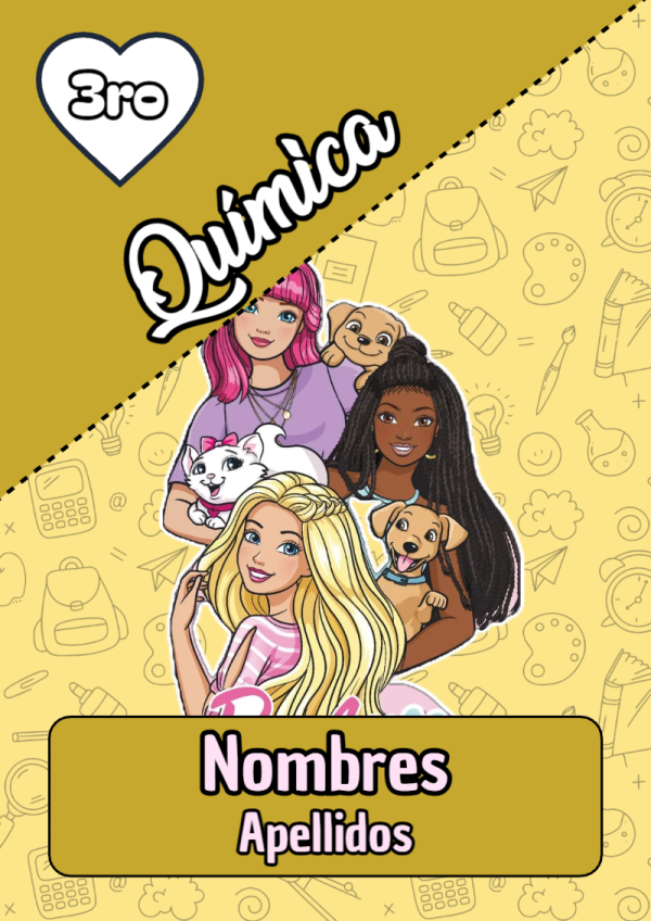 Portada de Barbie de Química para cuaderno en formato A4 - tendencia educativa 2026