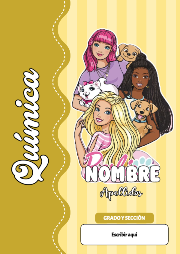 Portada de Barbie de Química para cuaderno llamativa y bonita - con colores vivos y llamativos