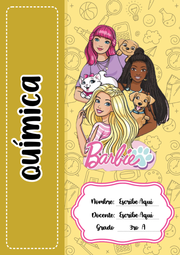 Portada de Barbie de Química para cuaderno decorativa y bonita - para el regreso a clases