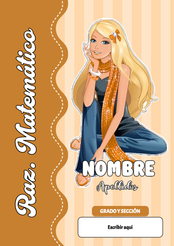 Portada de Barbie de Raz. Matemático para cuaderno colorida y creativa - formato digital listo para usar
