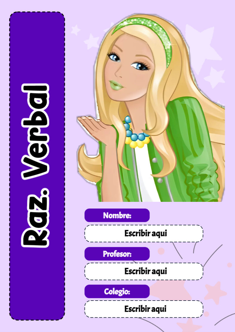 Portada de Barbie de Raz. Verbal para cuaderno con diseño bonito - con colores vivos y llamativos