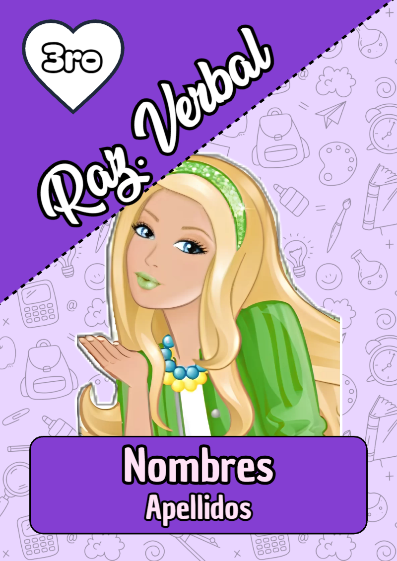 Portada de Barbie de Raz. Verbal Editable para Imprimir Gratis