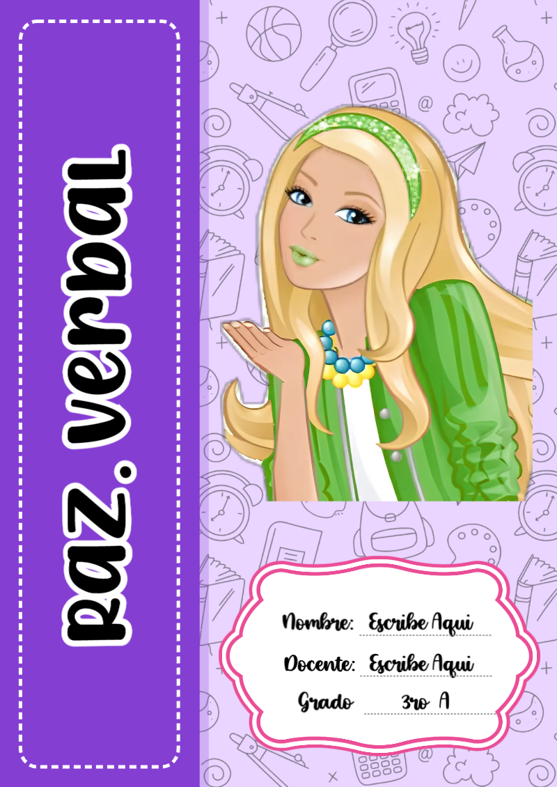 Portada de Barbie de Raz. Verbal para cuaderno con estilo infantil - ideal para el nuevo año escolar