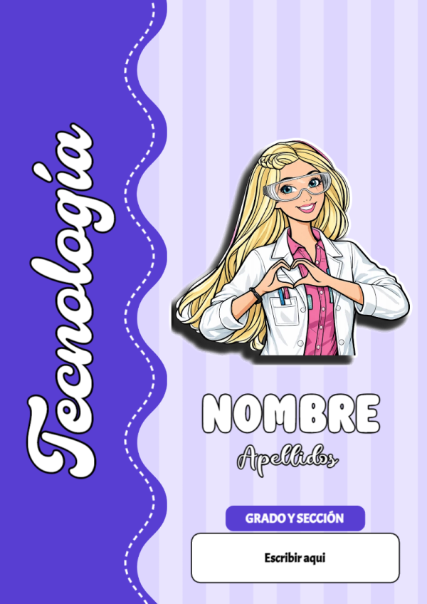 Portada de Barbie de Tecnología para cuaderno llamativa y bonita - diseño exclusivo y original
