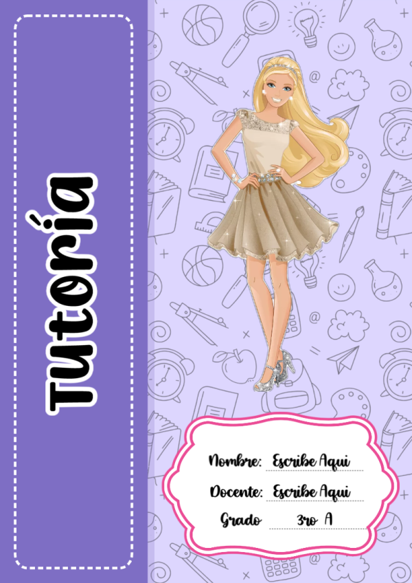 Portada de Barbie de Tutoría para cuaderno llamativa y bonita - para el regreso a clases
