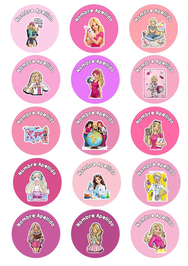 Etiquetas escolares de BARBIE Escolares listas para recortar - creación especial de Mini Canva