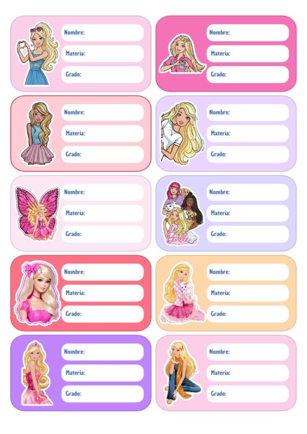Plantilla de etiquetas escolares de BARBIE para imprimir - versión premium para imprimir