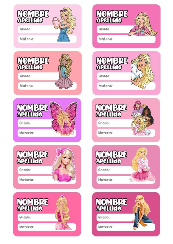 Etiquetas personalizadas de BARBIE para imprimir en A4 - disponible para descarga gratuita