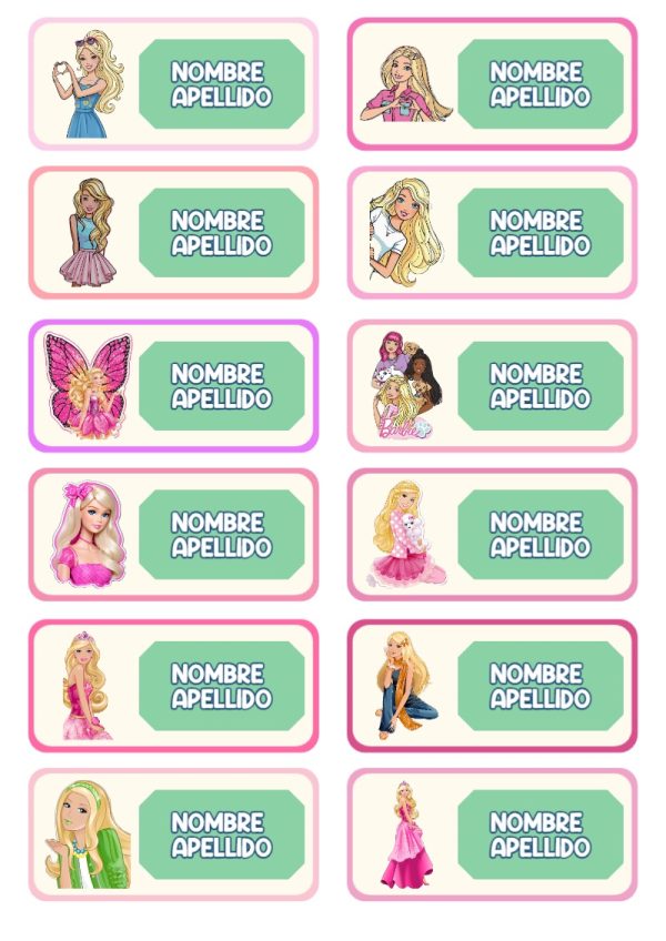 Etiquetas personalizadas de BARBIE para imprimir en A4 - diseño exclusivo y original