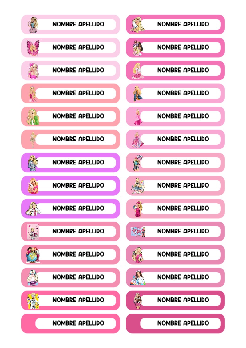 Etiquetas adhesivas de BARBIE para imprimir gratis - disponible para descarga gratuita