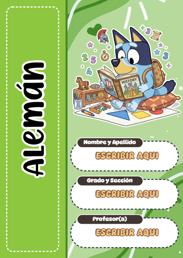 Portada de Bluey de Alemán para cuaderno en tamaño A4 - para personalizar tus materias